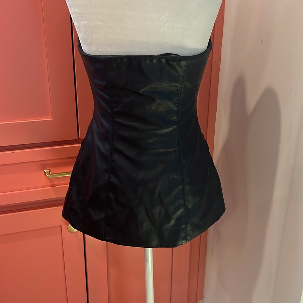 Peter Som Faux Leather Strapless Bustier Top - Picture 9 of 11